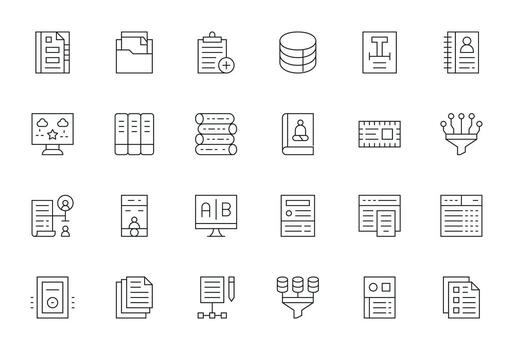 24 Delgado línea íconos para información administración en crujiente 256x256 editable resolución vector
