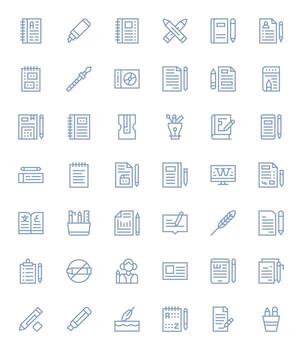 Writing 64x64 Icon Pack with 42 Regular Line Pixel Optimized Elements vector