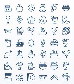 42 Retina Ready Regular Line Pixel Aligned Icons for Fruit Projects vector