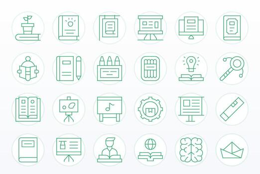 aprendizaje icono conjunto con 24 Delgado línea 256x256 editable gráficos vector