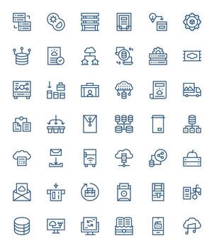 Cloud Storage Scalable Set featuring 42 Pixel Optimized Regular Line 64x64 Icons vector