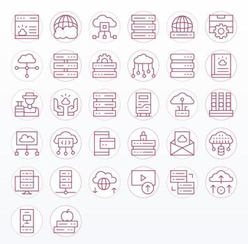 Hosting Scalable Set featuring 32 Display Perfect Thin Line 128x128 Icons vector