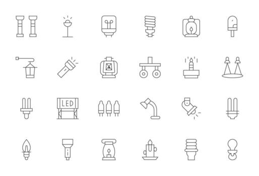Light Source Detail Enhanced Set with 24 256x256 Thin Line Icons vector