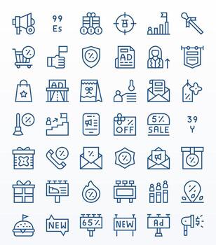 Promotion Graphics Pack including 42 Regular Line 256x256 Pixel Aligned Icons vector