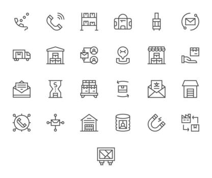 25 detalle mejorado íconos temática alrededor entrante en 256x256 regular línea formato vector