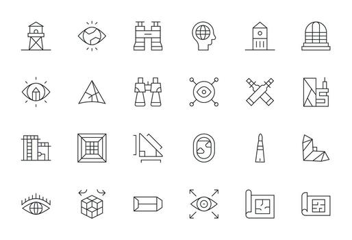 24 Thin Line Icons for Perspective in crisp 64x64 Pixel Optimized resolution vector