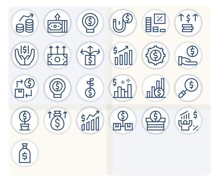 25 Pixel Optimized 128x128 Icons for Earnings in elegant Regular Line design vector