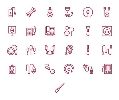 25 Retina Ready Regular Line Icons for Cord with Grid Fitted precision vector