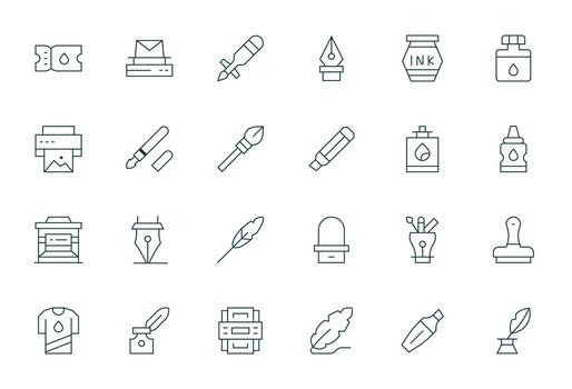 24 Delgado línea íconos para tinta en crujiente 256x256 monitor Perfecto resolución vector