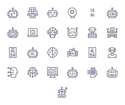 artificial inteligencia exhaustivo haz con 25 editable regular línea alto resolución íconos vector