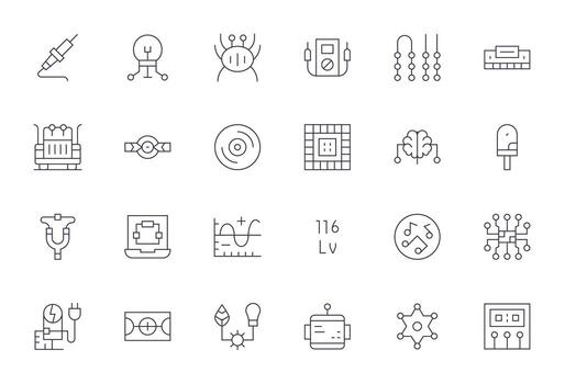 24 256x256 íconos para circuito en píxel optimizado Delgado línea formato vector