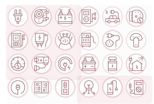 24 128x128 Thin Line Icons optimized for Power Supply Pixel Aligned display vector