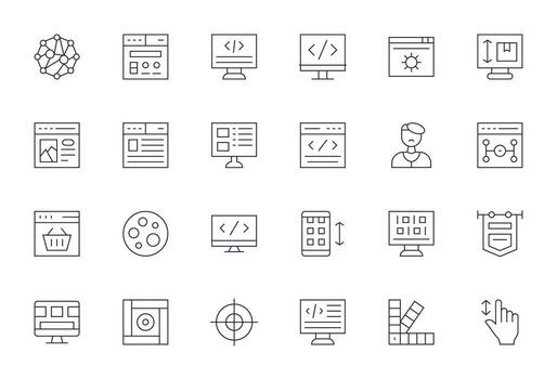 Web Design Icon Repository containing 24 Thin Line 64x64 Grid Fitted graphics vector