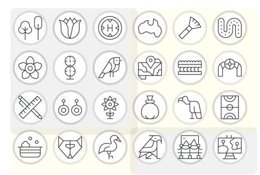 24 íconos para contorno presentando 128x128 píxel alineado Delgado línea gráficos vector