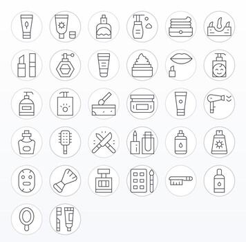 32 íconos para cosmético optimizado en píxel alineado 64 x 64 Delgado línea resolución vector