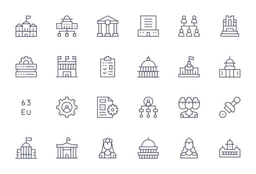 24 PIXEL Perfect Icons themed around Administration in 128x128 Thin Line format vector