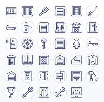 35 High Resolution Icons for Door in Grid Fitted Regular Line Format vector