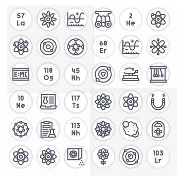 36 Icons for Physics featuring High Resolution Pixel Aligned Bold Line Graphics vector