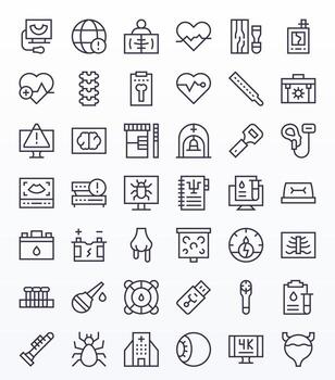 42 Pixel Aligned Regular Line Icons designed for Diagnostic Interface vector