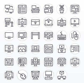 35 Regular Line Display Perfect Icons crafted for Desktop 128x128 applications vector