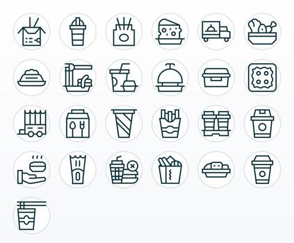Regular Line Pixel Aligned Icons from Takeout Set with 25 256x256 Icons vector