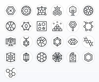 25 Icons for Hexagon optimized in Pixel Optimized High Resolution Regular Line resolution vector