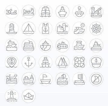 32 Thin Line Pixel Aligned Icons tailored for Ship 128x128 interface vector