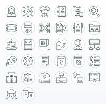 Database Icon Collection with 32 128x128 Thin Line Designs vector