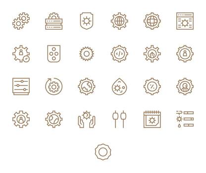 configuración icono caja de herramientas presentando 25 píxel Perfecto retina Listo regular línea elementos vector