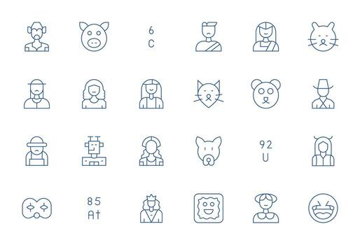 24 64 x 64 íconos para personaje en monitor Perfecto Delgado línea formato vector