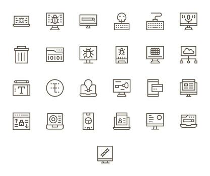 Computer featuring 25 256x256 Icons in Regular Line Design vector