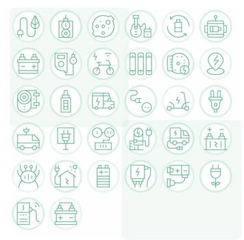 32 Thin Line Grid Fitted Icons for Charging Graphics vector