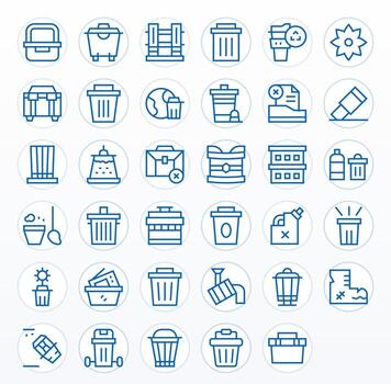 Bin Visual Pack containing 35 Regular Line Pixel Optimized Icons vector
