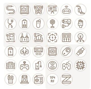 Electronics Visual Pack containing 35 Regular Line Display Perfect Icons vector