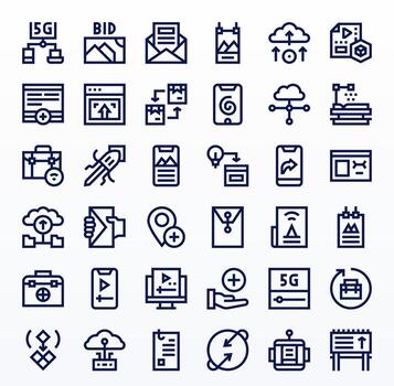 36 High Resolution Icons for Upload with Pixel Optimized Bold Line clarity vector