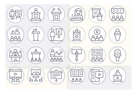 Lecture Icon Arsenal with 24 High Resolution Thin Line Editable designs vector