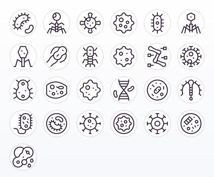Microbe Ultimate Package with 25 64x64 Regular Line Display Perfect Icons vector