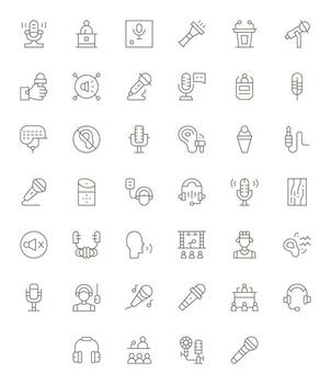 Thin Line Pixel Aligned Icons from Microphone Set with 40 128x128 Icons vector