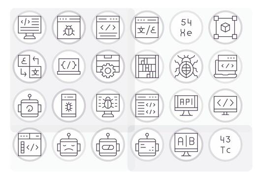 programación icono repositorio conteniendo 24 Delgado línea 128x128 cuadrícula equipado gráficos vector