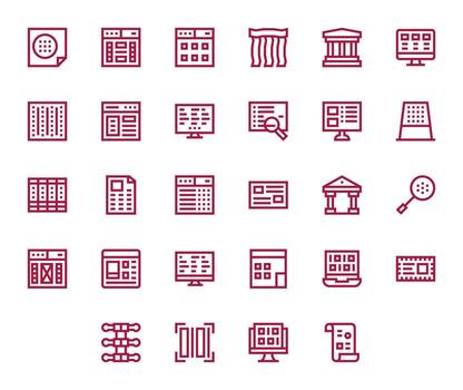 28 Pixel Aligned Bold Line Icons designed for Columns Interface vector