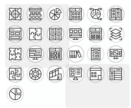 Sections Comprehensive Bundle with 25 Grid Fitted Regular Line 256x256 Icons vector