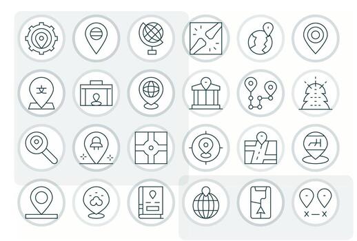 24 Icons inspired by Coordinates in Pixel Optimized High Resolution Thin Line quality vector