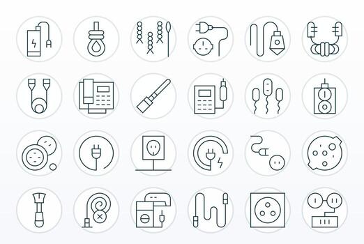 24 Icons for Cord optimized in Detail Enhanced Retina Ready Thin Line resolution vector