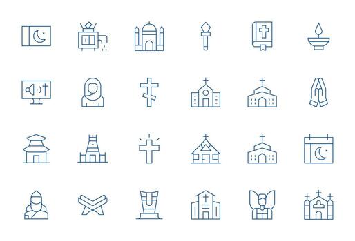 Worship Icon Repository containing 24 Thin Line High Resolution Detail Enhanced graphics vector
