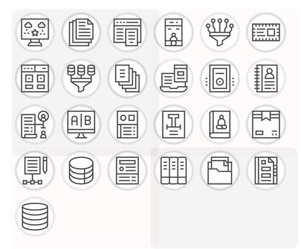 Information Management Visual Pack containing 25 Regular Line Pixel Aligned Icons vector