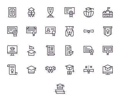 25 Regular Line Detail Enhanced Icons tailored for Diploma High Resolution interface vector