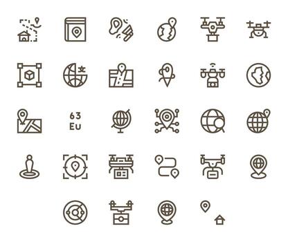 28 Bold Line Grid Fitted Icons for Mapping Graphics vector