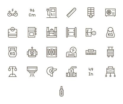 Unit Icon Repository containing 25 Regular Line High Resolution Grid Fitted graphics vector