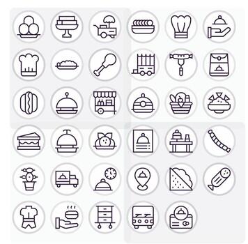 Regular Line Pixel Optimized Icons from Catering Set with 35 64x64 Icons vector