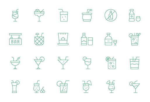 Alcoholic Scalable Set featuring 24 Pixel Optimized Thin Line High Resolution Icons vector